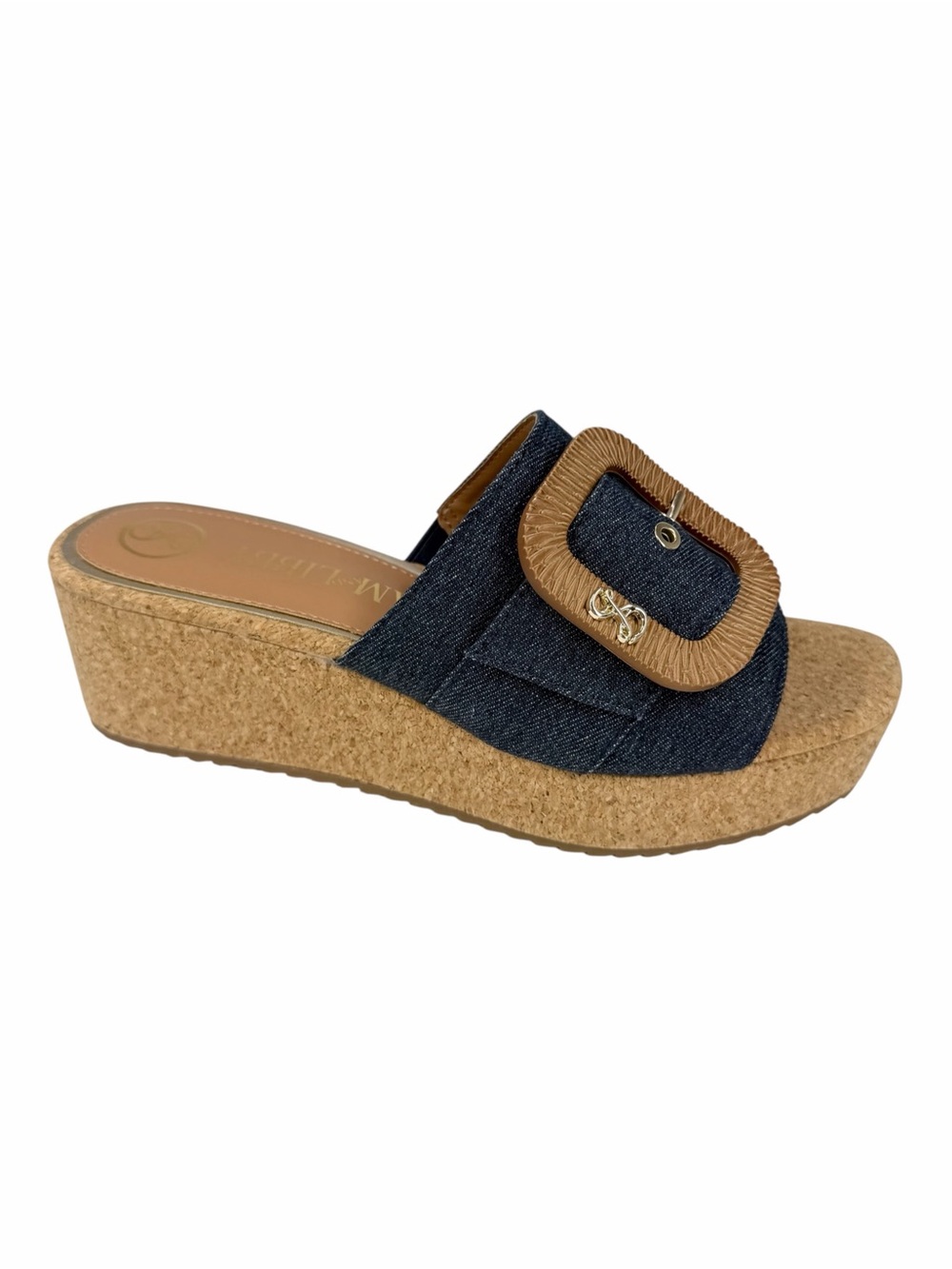Sam and Libby Crysta Buckled Platform Wedges Polar Blue Denim Size 9M